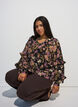 Bluse med blomsterprint og fl&aelig;sedetaljer, Sort, Model image number 0