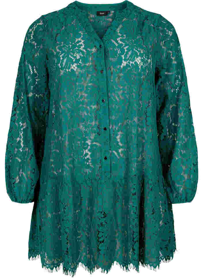 Blonde tunika med knaplukning, Evergreen, Packshot image number 0