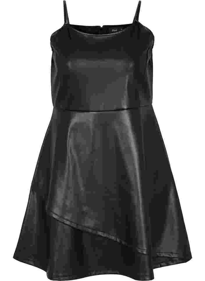 Imiteret læderkjole med a-shape, Black, Packshot image number 0
