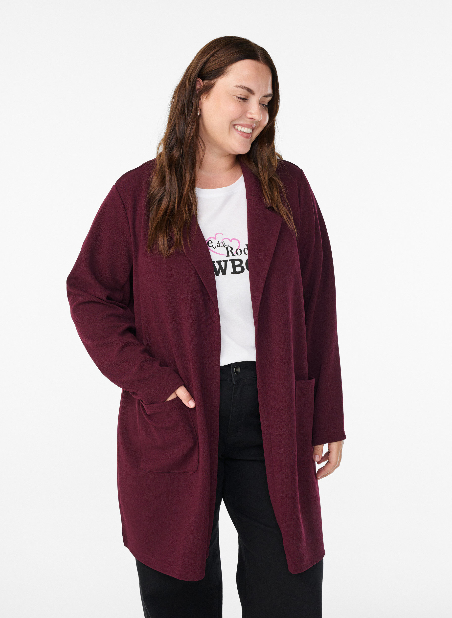 FLASH - Lang blazer med lommer, R&oslash;d, Model