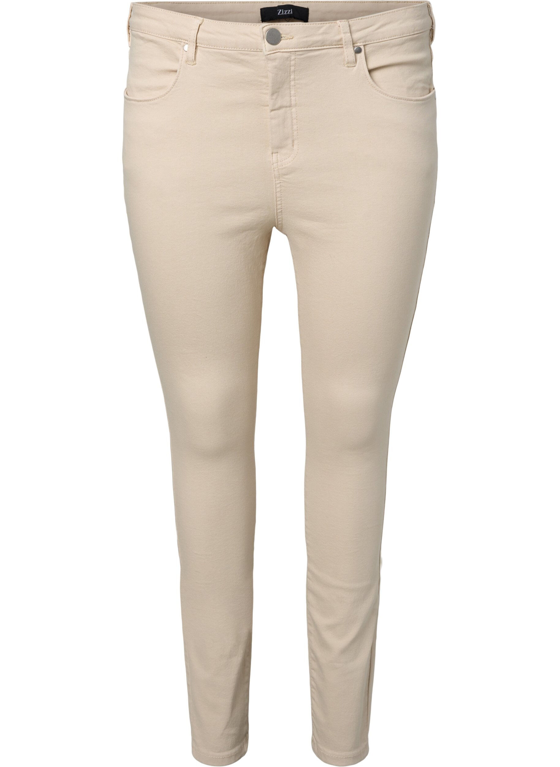 Zizzi Super slim fit Amy jeans med h&oslash;j talje, Oatmeal, Packshot image number 0