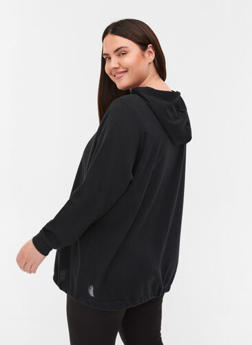 Sweatshirt med hætte og justerbar bund, Black, Model image number 1