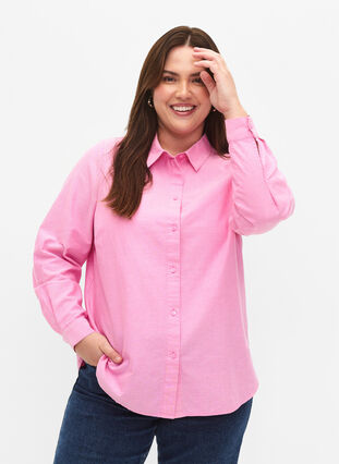 Langærmet skjorte i bomuld, Pink Frosting, Model image number 0