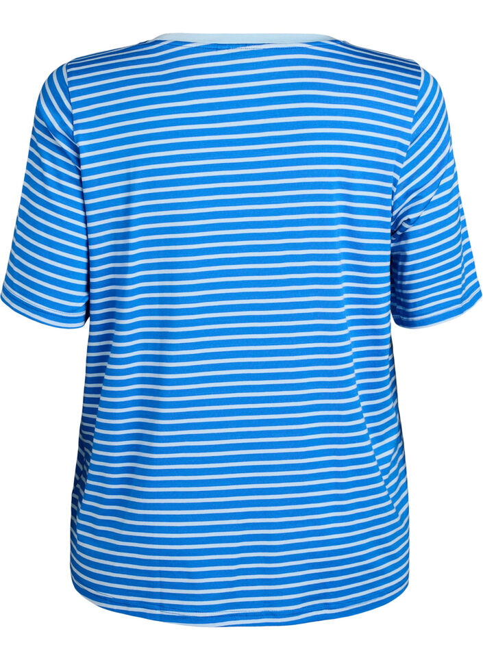T-shirt med TENCEL&trade; Lyocell og striber, Bl&aring;, Packshot image number 1