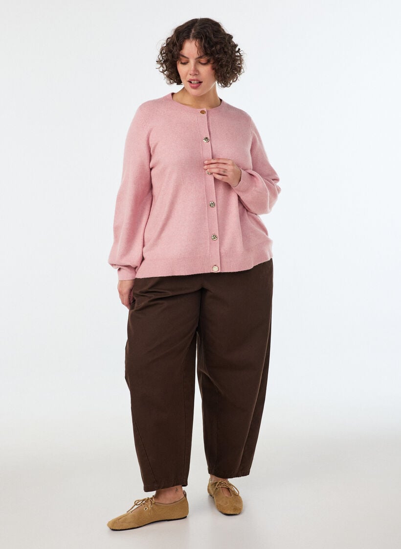 Cardigan i bl&oslash;d strik med guldfarvede knapper, Lyser&oslash;d, Model image number 1