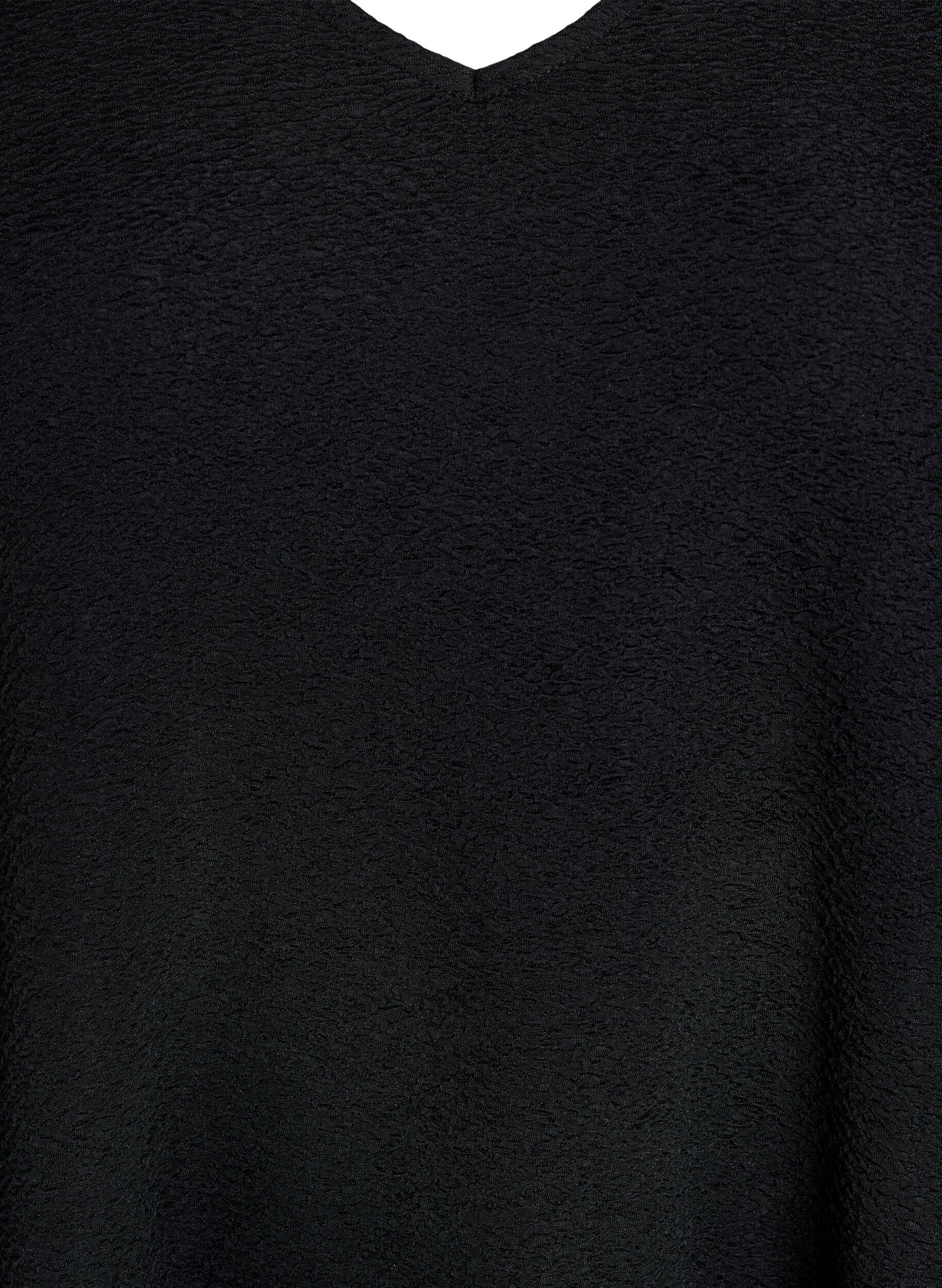 Zizzi Kort kjole med struktur og fll&aelig;sekant, Sort, Packshot image number 2