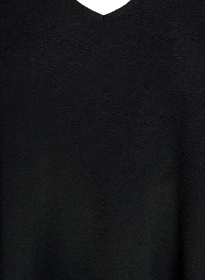 Kort kjole med struktur og fllæsekant, Sort, Packshot image number 2