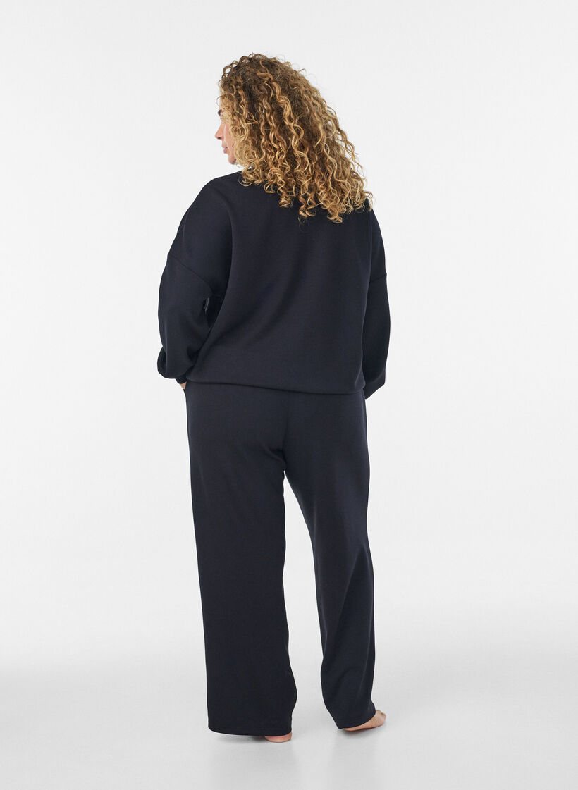 Jersey cardigan med lynl&aring;s og h&oslash;j krave, Sort, Model image number 2