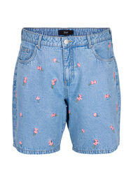 Denim shorts med broderede blomster, Light Blue AOP, Packshot