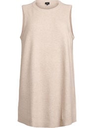 Kort strikkjole uden &aelig;rmer, Beige