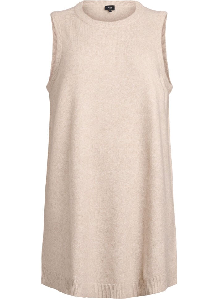 Kort strikkjole uden &aelig;rmer, Beige, Packshot image number 0