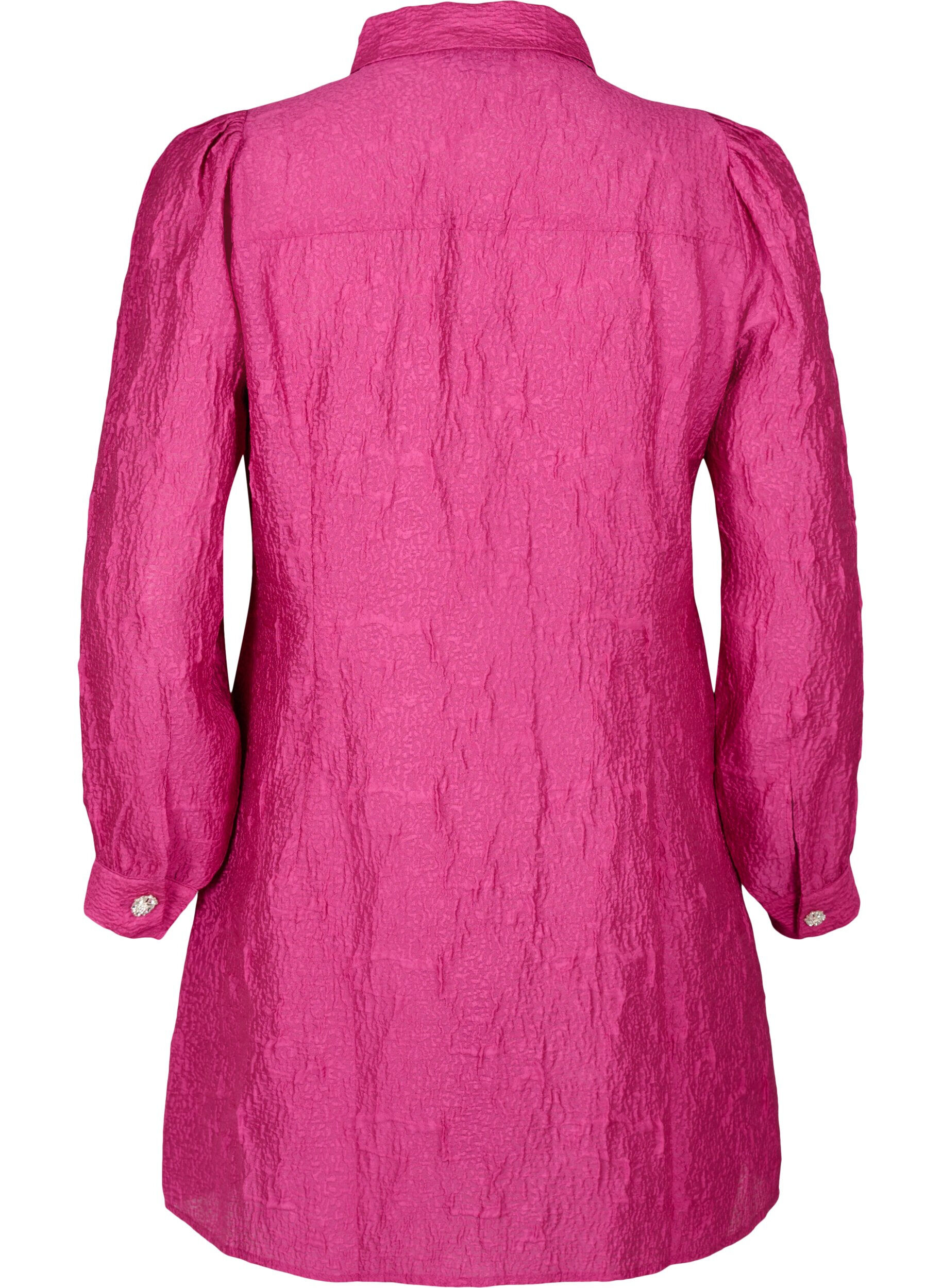 Zizzi Skjortekjole med tekstur og perleknapper, Cactus Flower, Packshot image number 1