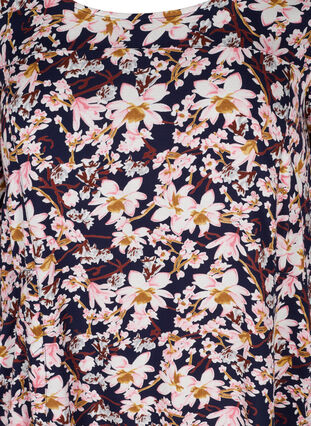 Viskose kjole med 3/4 ærmer, Blue/Pink Flower, Packshot image number 2
