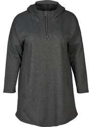 Lang sweatshirt med hætte, Dark Grey Melange
