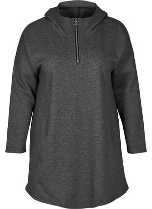 Lang sweatshirt med hætte, Dark Grey Melange, Packshot image number 0