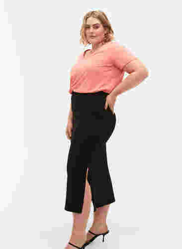 Lang nederdel i bomuld med slids, Black, Model image number 2