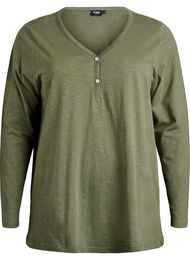 Lang&aelig;rmet t-shirt med V-hals og knapper, Gr&oslash;n