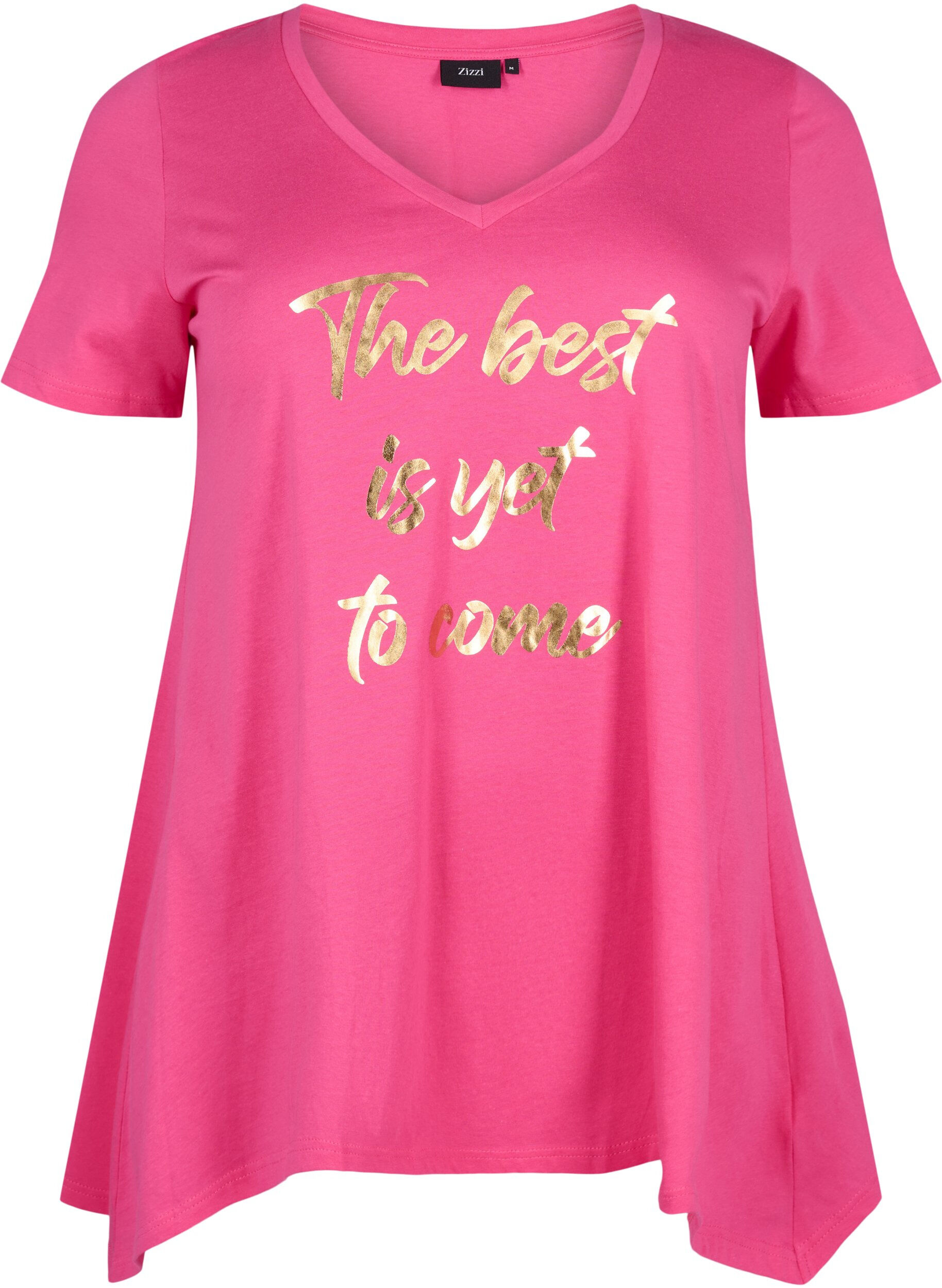 Zizzi Bomulds t-shirt med korte &aelig;rmer, Raspberry S. Best, Packshot image number 0