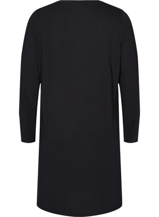 Ensfarvet kjole med v-hals og lange ærmer, Black, Packshot image number 1