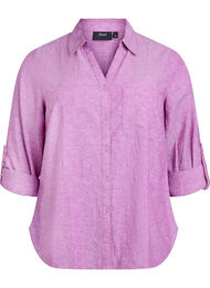 Skjorte i hør og viskose med 3/4-ærmer, Lilla