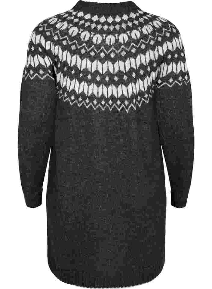 Mønstret strikkjole med uld, Dark Grey Mel Comb, Packshot image number 1