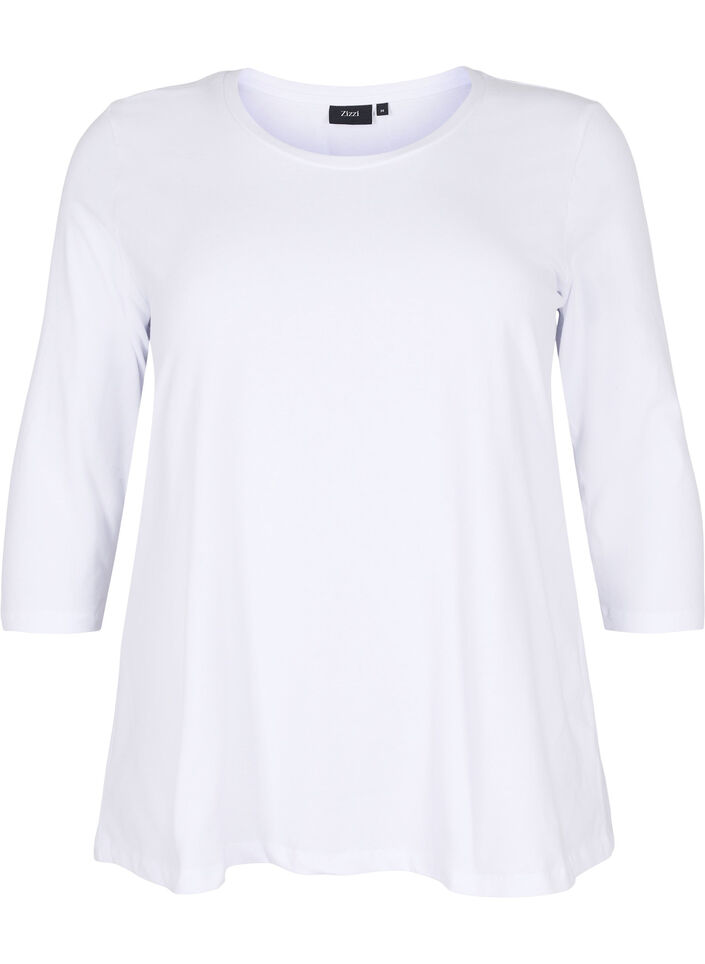Basis bomulds t-shirt med 3/4 &aelig;rmer, Hvid, Packshot image number 0