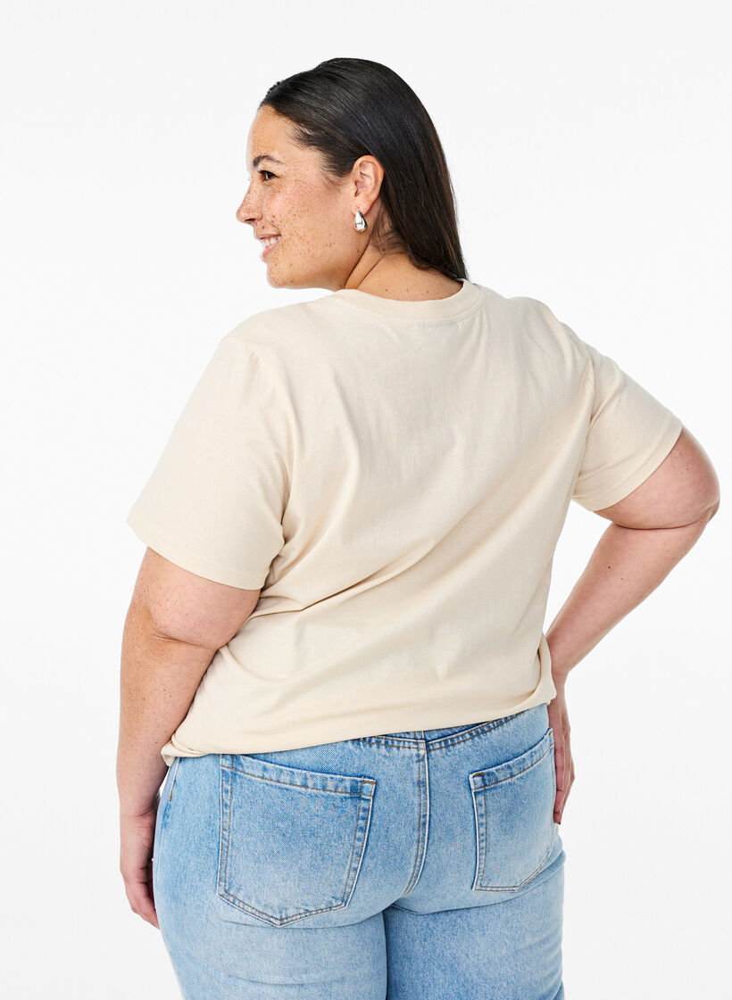 T-shirt i bomuld med motiv, Beige, Model image number 2
