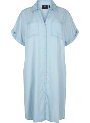Kortærmet skjortekjole i lyocell (TENCEL™), Light blue denim, Packshot image number 0