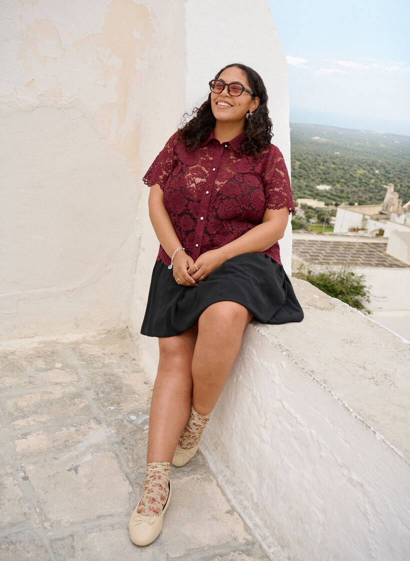 Kort ballonnederdel med elastisk linning, Sort, Image image number 0