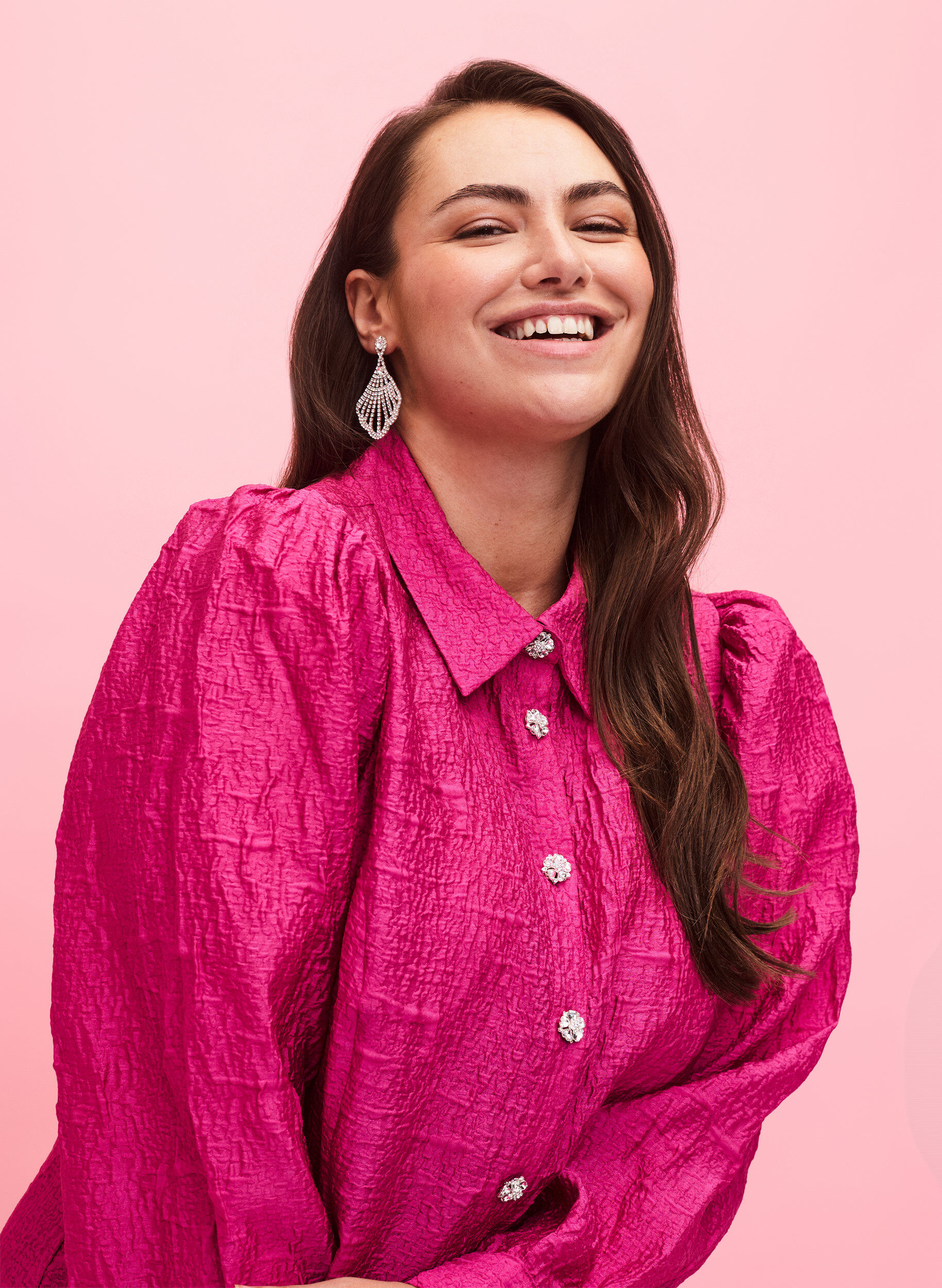 Zizzi Skjortekjole med tekstur og perleknapper, Cactus Flower, Model image number 2