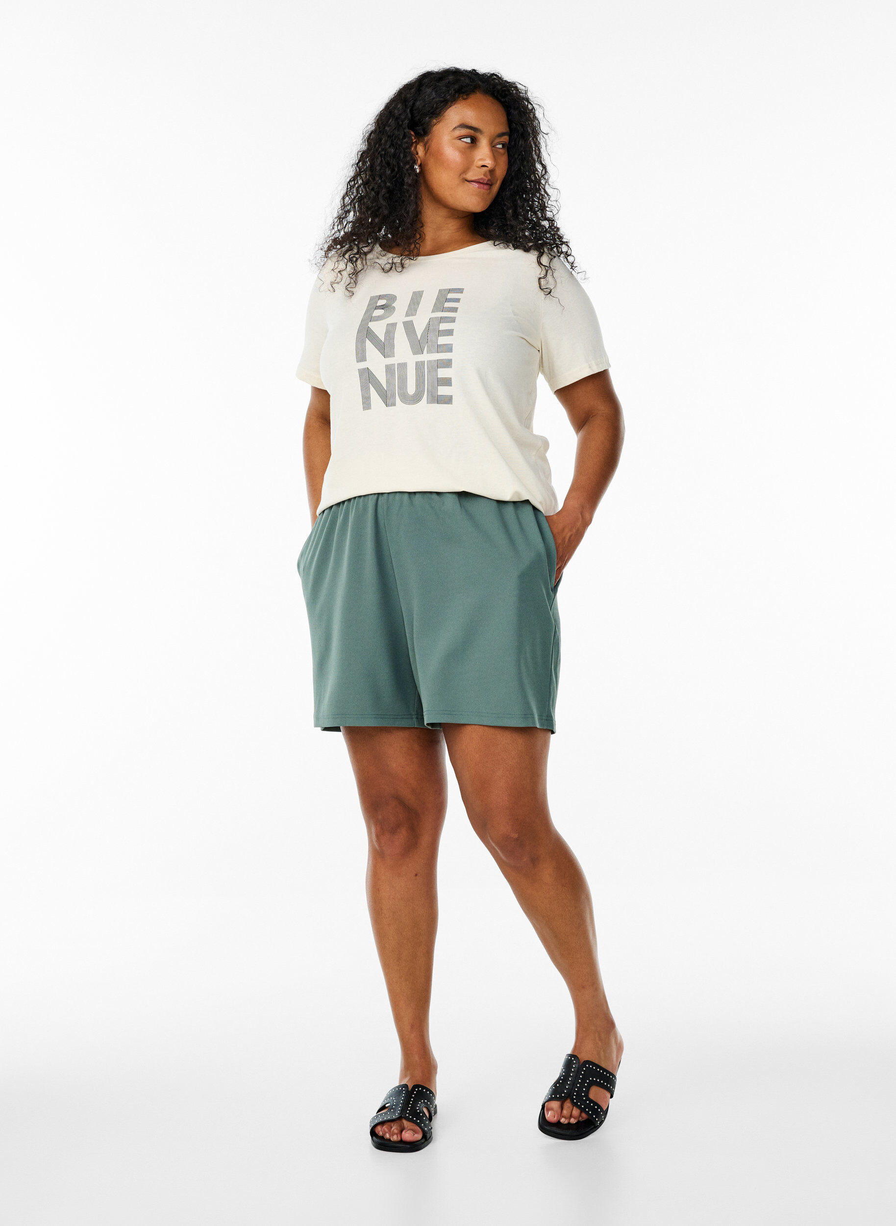 Zizzi FLASH - T-shirt med motiv, Vanilla, Model image number 1