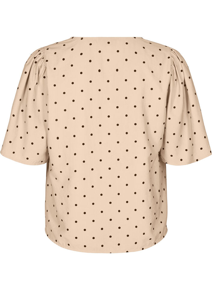 Bluse med løse ærmer og v-hals, Beige, Packshot image number 1