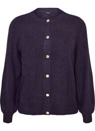 Cardigan i bl&oslash;d strik med guldfarvede knapper, Lilla