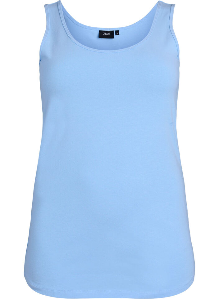 Ensfarvet basis top i bomuld, Bl&aring;, Packshot image number 0