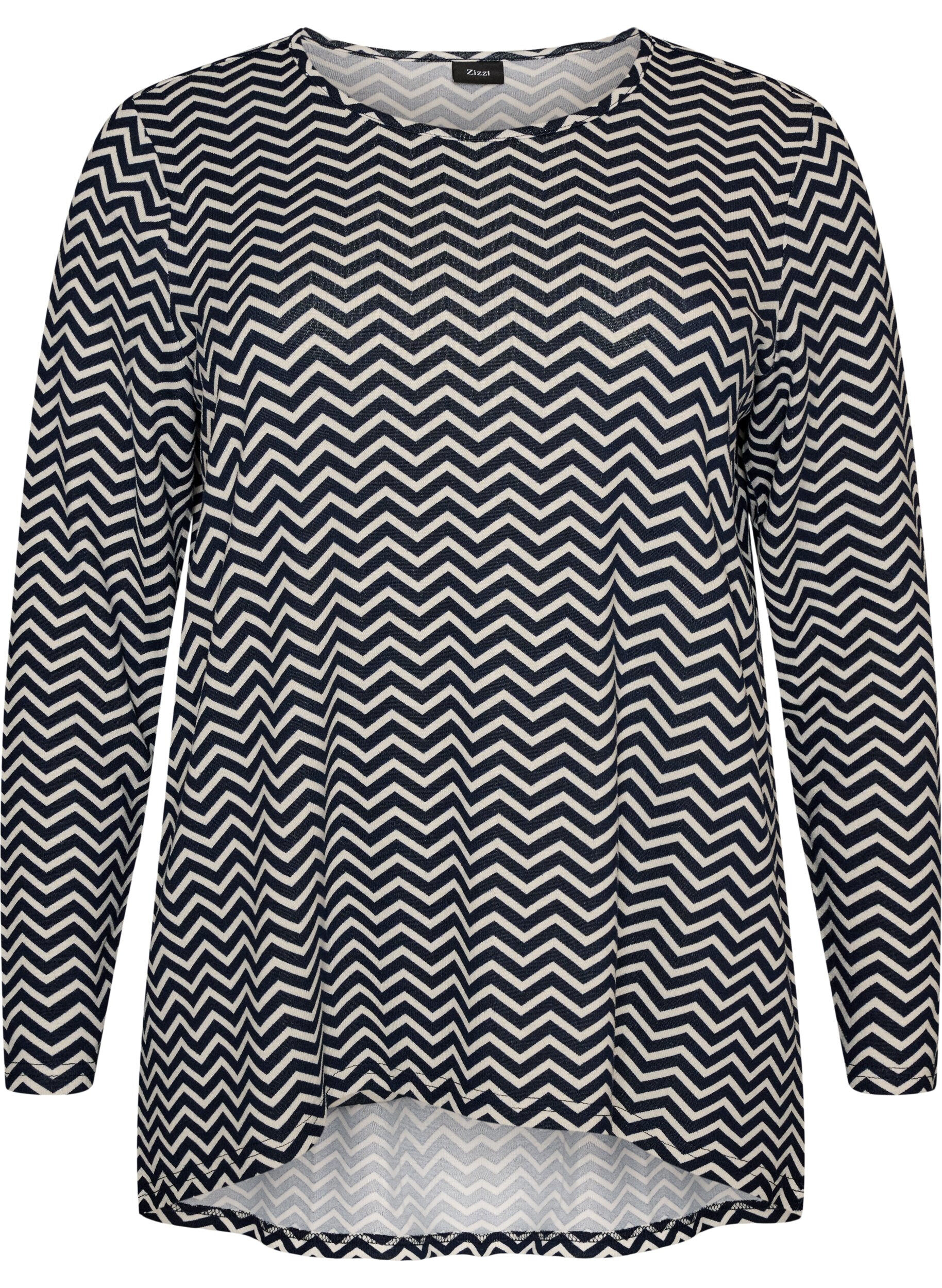 ZizziM&oslash;nstret bluse med lange &aelig;rmer, Bl&aring;, Packshot image number 0