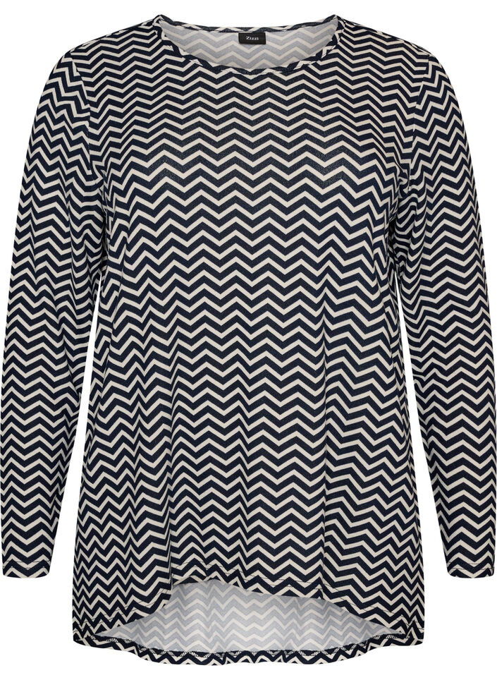 M&oslash;nstret bluse med lange &aelig;rmer, Bl&aring;, Packshot image number 0