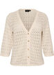 Strikket cardigan med hulm&oslash;nster og V-udsk&aelig;ring, Beige, Packshot image number 0