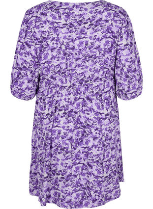 Kjole med knapper og 3/4 ærmer, Purple AOP, Packshot image number 1