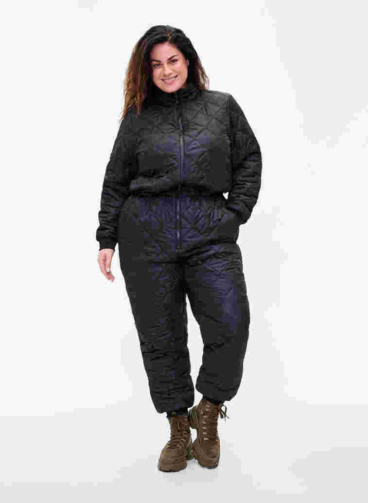 Quiltet termo jumpsuit med justerbar talje, Black, Model image number 0