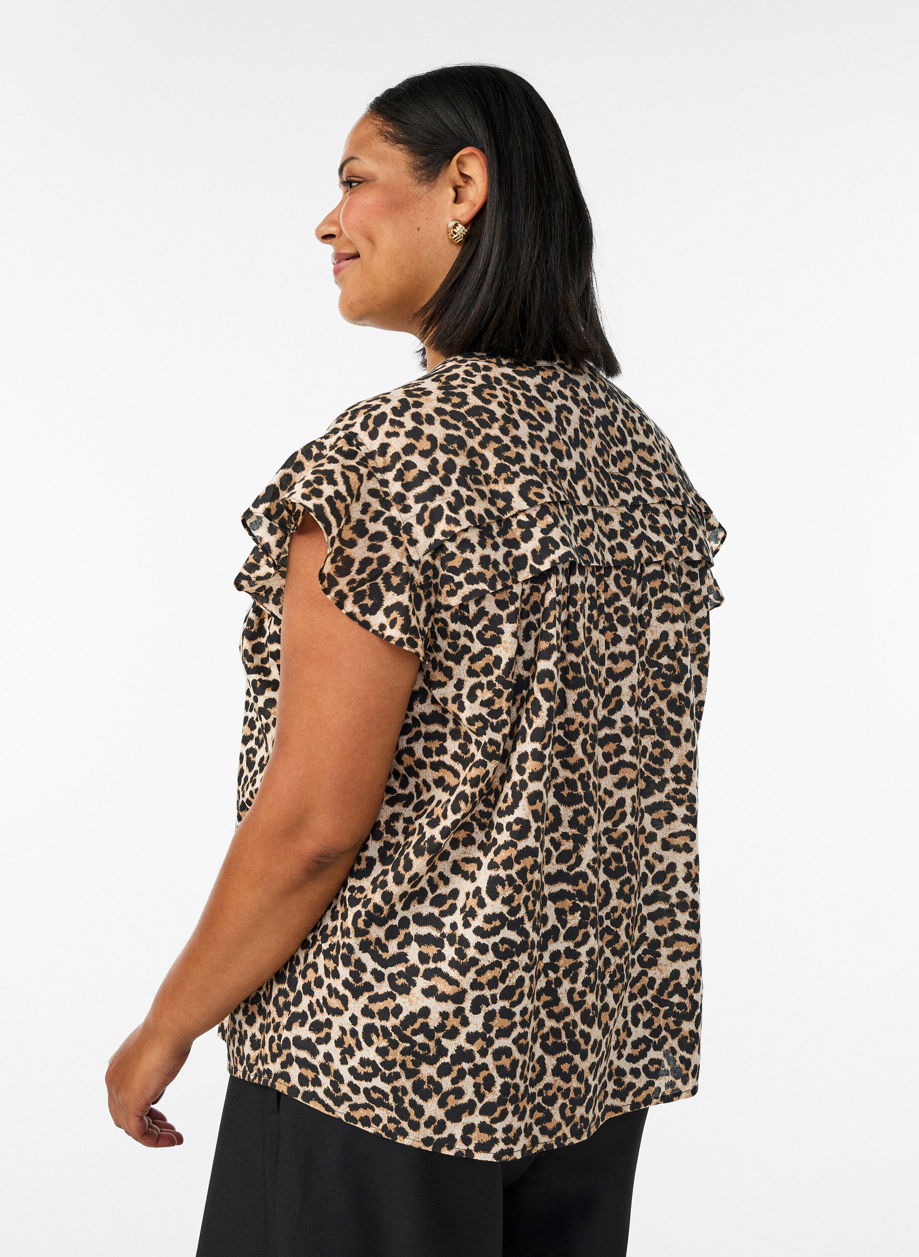 Zizzi&AElig;rmel&oslash;s skjortebluse i bomuld med A-form, Brun, Model image number 2