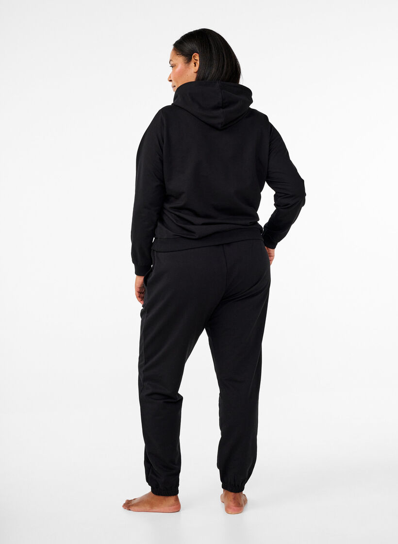 Sweatshirt med h&aelig;tte og print, Sort, Model image number 2