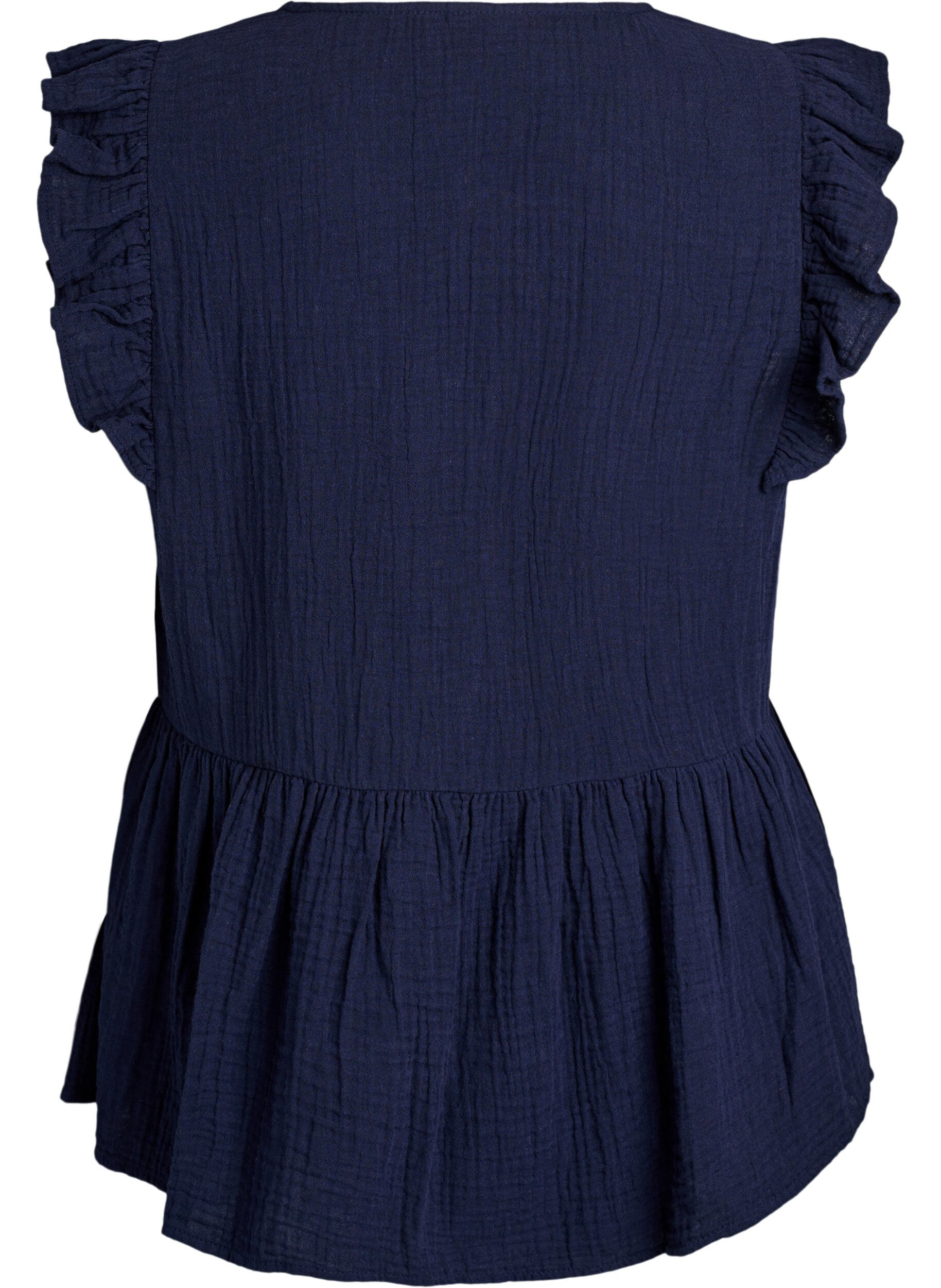 Zizzi&AElig;rmel&oslash;s bluse i bomuldsmusselin med fl&aelig;ser, Bl&aring;, Packshot image number 1