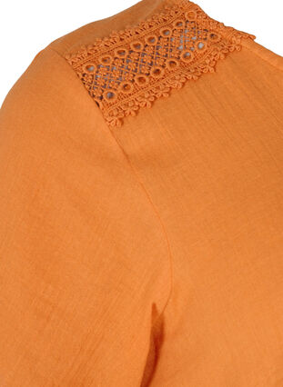 Kortærmet bomulds bluse med blonder, Amberglow, Packshot image number 3