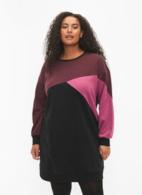 Lang sweatshirt med colorblock, Fudge Color B. , Model