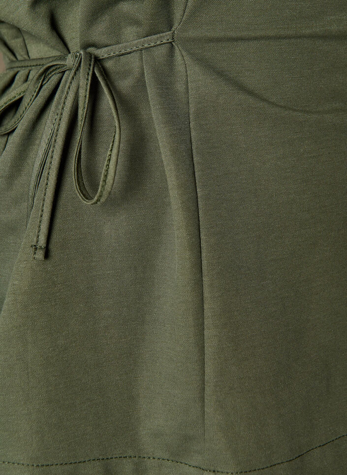 Bluse i bomuldsblanding med V-hals og bindeb&aring;nd, Gr&oslash;n, Packshot image number 2