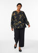 Lang&aelig;rmet bluse med blomsterprint, Sort, Model image number 1