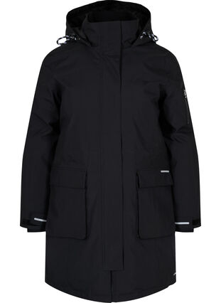 Vinterjakke med aftagelig hætte og lommer, Black, Packshot image number 0