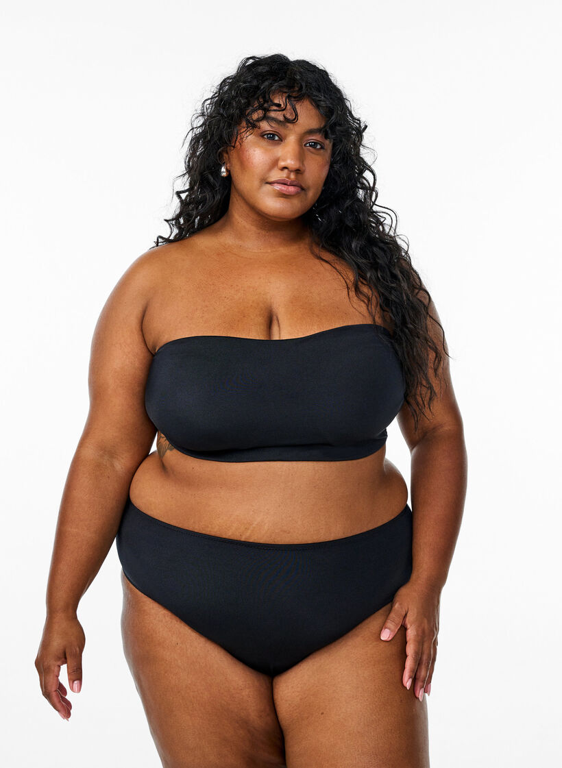 Ensfarvet bandeau-bikinitop, Sort, Model image number 1