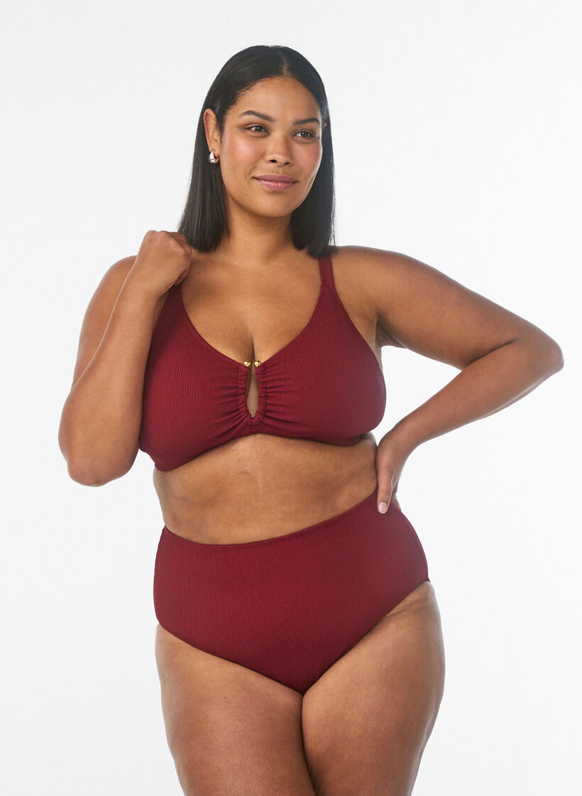 Bikinitrusse med h&oslash;j talje og struktur, R&oslash;d, Model image number 0