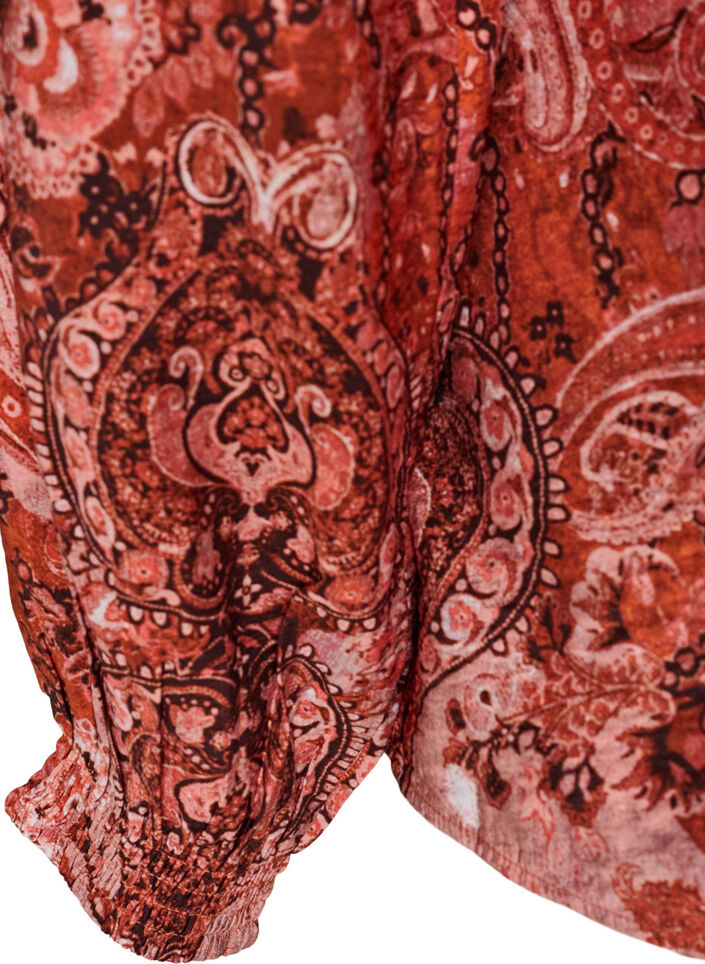 Bluse i viskose med paisleyprint og fl&aelig;ser, Orange, Packshot image number 3
